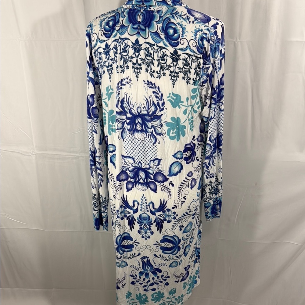 Johnny Was Blue & White Floral Long Sleeve Midi Dress Size M - Picture 10 of 14